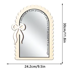 Wooden arch decorative mirror with bow, acrylic mirror with positive quotes, 30x24.2cm