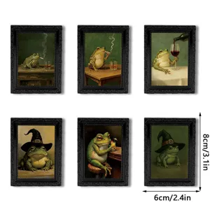 6er Set Vintage Frosch Kühlschrankmagnete, Harz Miniatur Bilderrahmen mit lustiger Kunstdeko.