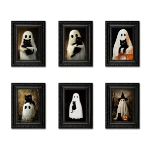 Aimant de Réfrigérateur Cadre Photo en Bois Halloween Fantôme Chat Noir Autocollant Magnétique Décoration