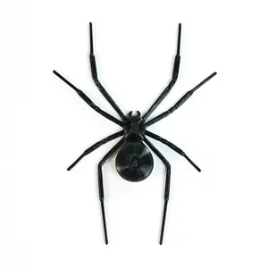 Detailed view of the black 3D printed spider Halloween refrigerator magnet and party decoration.