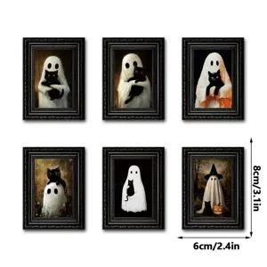 Set de magnets de réfrigérateur en bois Halloween, fantôme vintage et chat noir.