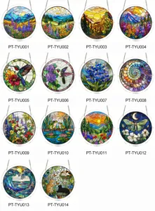Stained glass acrylic suncatcher window hanging decorative pendant with various nature designs.