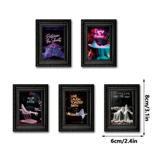 Halloween wooden photo frame refrigerator magnets spooky ghost decor set 6x8cm 5pcs