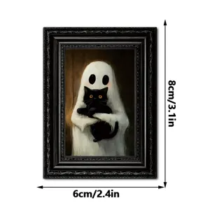 Cadre photo en bois chat noir fantôme d'Halloween autocollant magnétique pour frigo cool