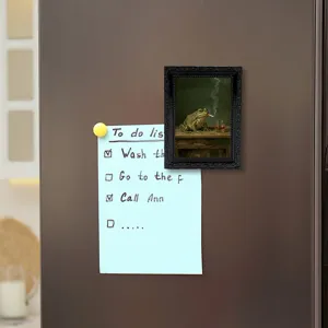 Creative retro photo frame frog smoking magnetic fridge sticker for home kitchen decoration.