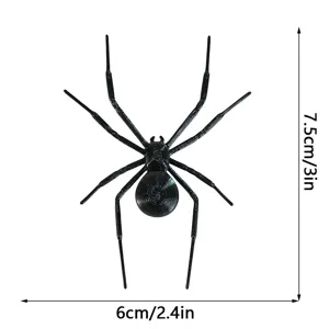 Detailed view of the 3D black spider fridge magnet showing product dimensions clearly.