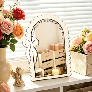 Wooden acrylic decorative mirror with sweet bow and motivational quotes for home desktop decor
