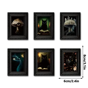 Halloween schwarze Katze magnetischer Kühlschrankaufkleber Holz Miniatur Fotorahmen 6Stk