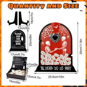 Halloween wedding guest book alternative drop box set with wooden sign tombstone decor.