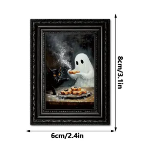 Halloween fantasma gato negro marco de madera iman de nevera decoracion 8x6cm regalo hogar