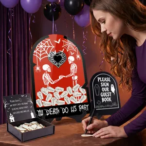 Halloween wedding guest book drop top frame skeleton sign set table decor drop box