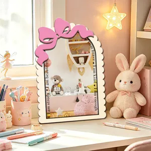 Cute wooden arched mirror with pink bow desktop decor motivational quotes for kids bedroom.