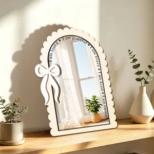 Wooden decorative mirror with bow accent and inspirational quotes for bedroom desktop decor