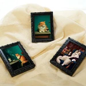 Retro Katzen Fotorahmen 3D magnetischer Kühlschrankaufkleber Heimdekoration Detailansicht.
