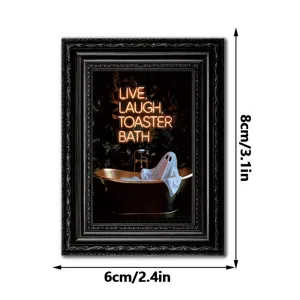 Halloween wooden picture frame refrigerator magnet, funny ghost bath gothic decor magnet sticker.