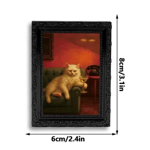 Vintage Katzen Kühlschrankmagnet mit 3D Fotorahmen Design, lustige Tierdeko für Küche 6x8cm