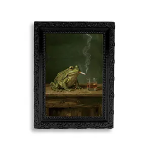 Vintage 3D magnetic fridge sticker with funny frog retro photo frame design for home decor.