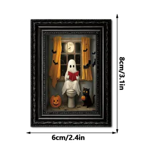 Halloween fantasma espeluznante marco de foto de madera imán de nevera pegatina 8x6cm