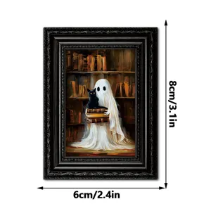 Marco de fotos magnético con fantasma y gato de Halloween, pegatina de nevera de madera 8x6cm.