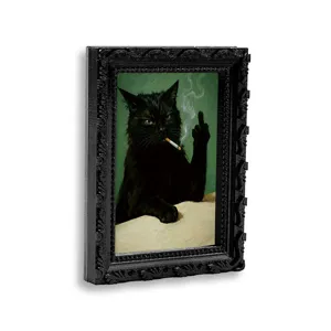 Antiker schwarzer Rahmen 3D Katzen Kühlschrankmagnet lustiges rauchendes Tier Deko Magnetsticker