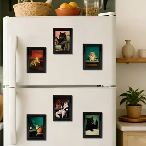 Vintage 3D Katzen Kühlschrankmagnete Lustige Retro Fotorahmen Kühlschrankaufkleber Deko
