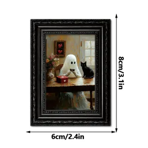 Marco de foto de madera fantasma de Halloween imán de nevera, decoración vintage