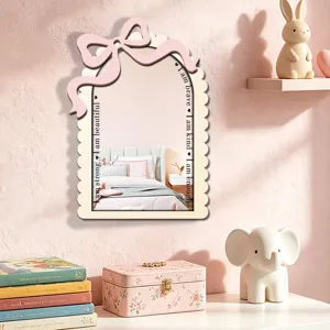 Wooden acrylic wall mirror with pink bow, inspirational quotes for bedroom decor and kids room.