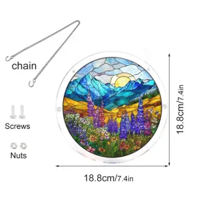Acrylic stained glass suncatcher window hanging with chain screws, 18.8cm round home decor.