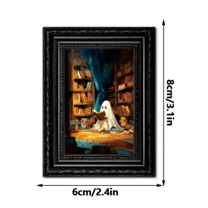 Imán de nevera de madera de fantasma de Halloween, mini marco de fotos vintage decoración.