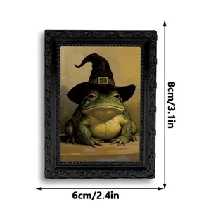 3D retro frog fridge magnet with witch hat picture frame, 8x6cm magnetic memo note sticker.