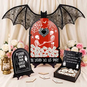 Halloween Wedding Guest Book Alternative Tombstone Acrylic Wooden Sign Desktop Ornament Party Decoration