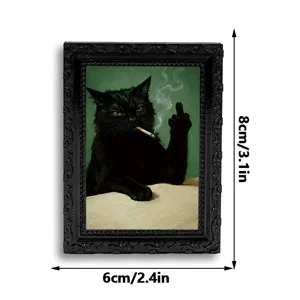 3D Retro Katzen Kühlschrankmagnet Lustige Rauchende Schwarze Katze Fotorahmen Magnetisch