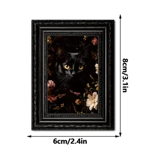 Halloween schwarze Katze Holz Bilderrahmen Kühlschrankmagnet gruselige Retro Deko