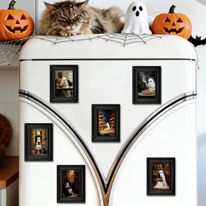 Imanes de nevera de fantasma de Halloween marco de madera bonitas pegatinas de arte para cocina