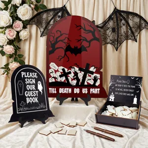 Halloween Wedding Guest Book Sign Wooden Acrylic Tombstone Set Table Centerpiece Gothic Party Decoration