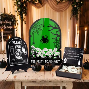 Halloween wedding guest book drop top frame tombstone sign set for party table decor