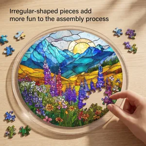Round acrylic stained glass jigsaw puzzle suncatcher window hanging decor with scenic design
