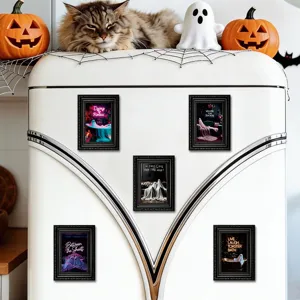 Halloween magnetic refrigerator stickers, wooden picture frame fridge magnets set for kitchen home decor