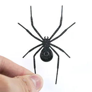 Black 3D spider fridge magnet, Halloween party decoration, spooky home decor accessory.