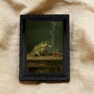 Retro 3D magnetic fridge sticker featuring a funny frog art frame design for home kitchen decor.