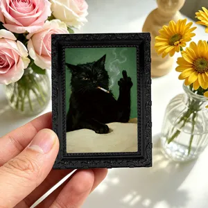 3D lustiger schwarzer Katze Kühlschrankmagnet im Retro-Fotorahmen-Design für Heimdeko.