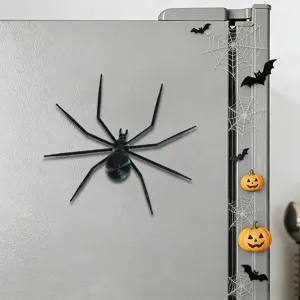 3D black spider Halloween magnetic refrigerator sticker for spooky holiday home kitchen decor.
