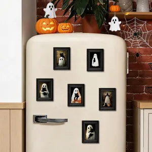 Halloween cadre en bois avec fantome chat noir aimants de refrigerateur fete maison