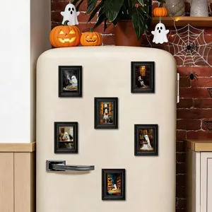 Imanes de nevera con marco de foto de fantasma de Halloween, pegatinas decorativas de madera.