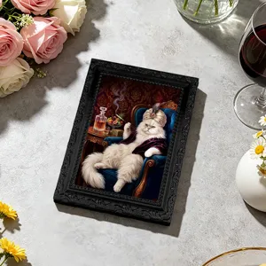 3D Retro Katzen Kühlschrankmagnet mit Vintage Bilderrahmen Design für elegante Dekoration.