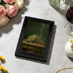 Vintage 3D frog fridge magnet in retro photo frame design, funny animal art decor sticker.
