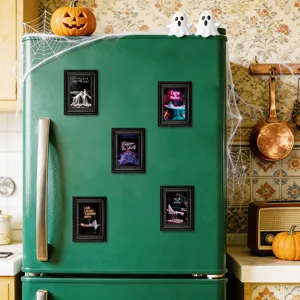 Halloween wooden picture frame refrigerator magnets, spooky funny mini wall art decor set.