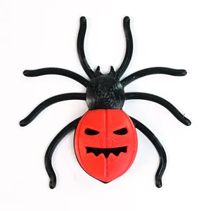 Halloween 3D Spider Fridge Magnet, Black and Red Pumpkin Face Design for Party Decor.