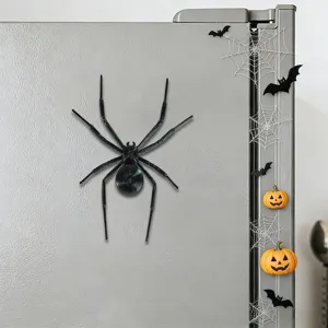 Halloween 3D printed black spider fridge magnet decoration, perfect for spooky party props.