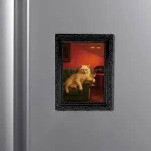 Retro schwarzer Rahmen Katzen Kühlschrankmagnet, Detailaufnahme von lustigem Magnetaufkleber.